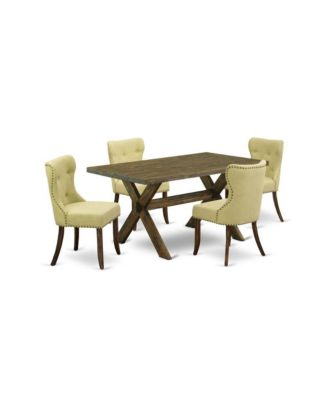 East West 5-Pc Dining Set: Rectangular Table & 4 Limelight Linen Parson Chairs with Tufted Backs & Wooden Cross Legs