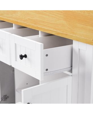 50" Kitchen Island Cart with Drop Leaf, Power Outlet & Storage Shelves, Rolling Kitchen Storage Cabinet with Wheels