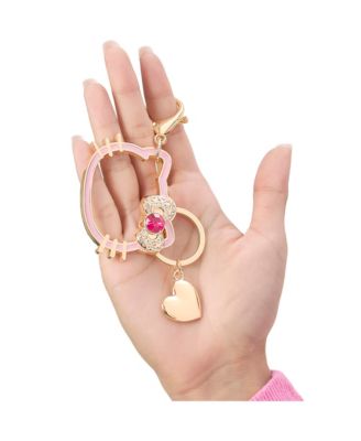 Sanrio Hello Kitty Gold Outline Keychain with Red Bow and Heart