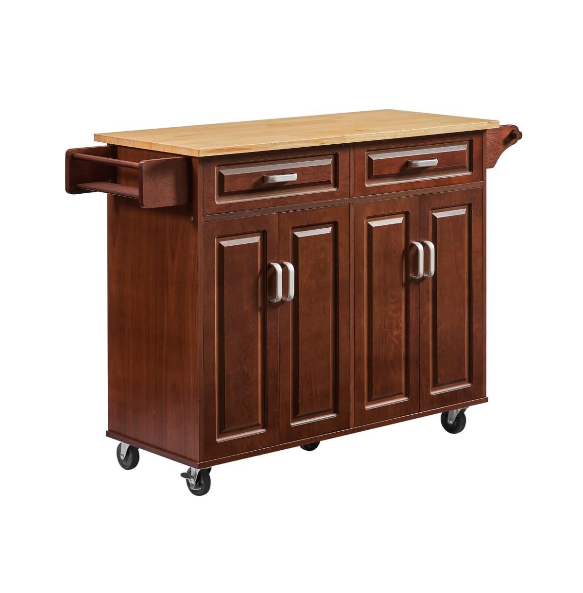 Maison Boucle 54" Rolling Kitchen Island Cart with Drawers, Cabinets, Spice Rack & Towel Bar, Walnut Finish-Maison Boucle