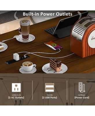 47.2" Farmhouse Rolling Kitchen Island Cart with Drop Leaf, Power Outlet, Spice Rack, Drawers & Storage Cabinet