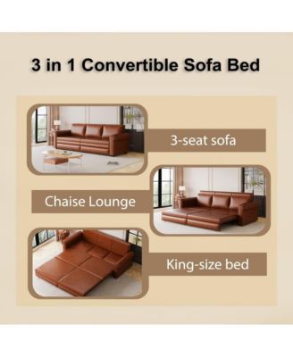 93.7" Faux Leather King Pull Out Sofa Bed, 3-in-1 Convertible Sleeper Couch with Rolled Arms & Nailhead Trim for Living Room