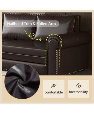 93.7" Faux Leather King Pull Out Sofa Bed, 3-in-1 Convertible Sleeper Couch with Rolled Arms & Nailhead Trim for Living Room