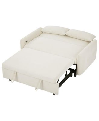 57.48" Pull Out Sleeper Loveseat, Convertible Sofa Bed with USB Ports & Adjustable Backrest for Small Spaces
