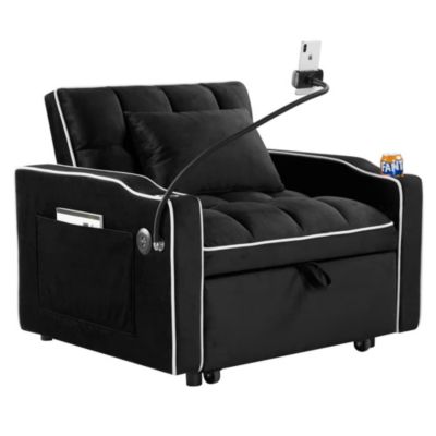 3-in-1 Convertible Sleeper Chair Bed, Pull-Out Single Sofa with Adjustable Backrest, USB & Cup Holder for Small Spaces-Maison Boucle