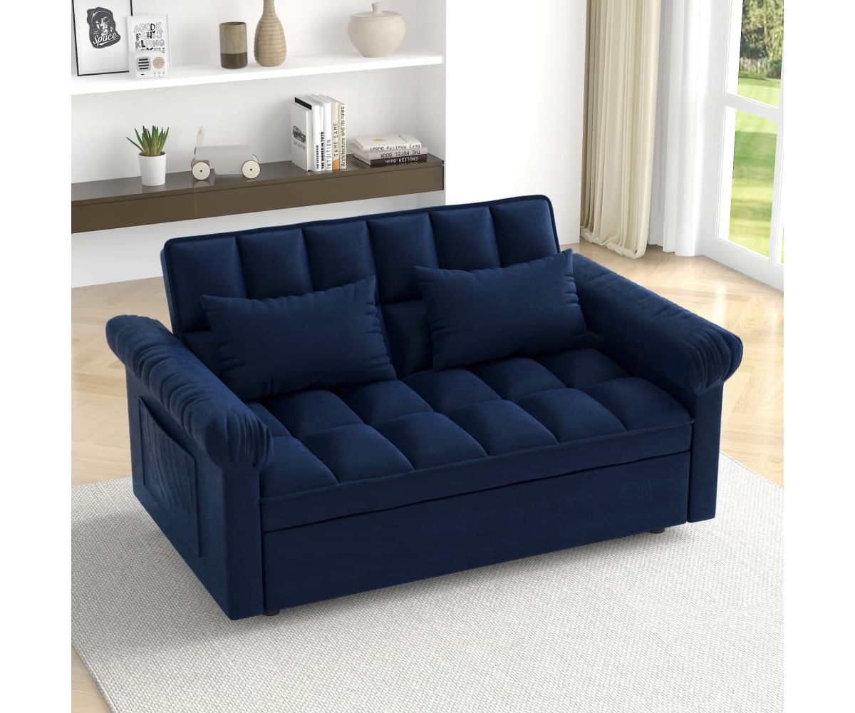 Maison Boucle Pull-Out Sleeper Loveseat Sofa, Compact Convertible Couch Bed with Adjustable Backrest & Side Pocket for Small Spaces-Maison