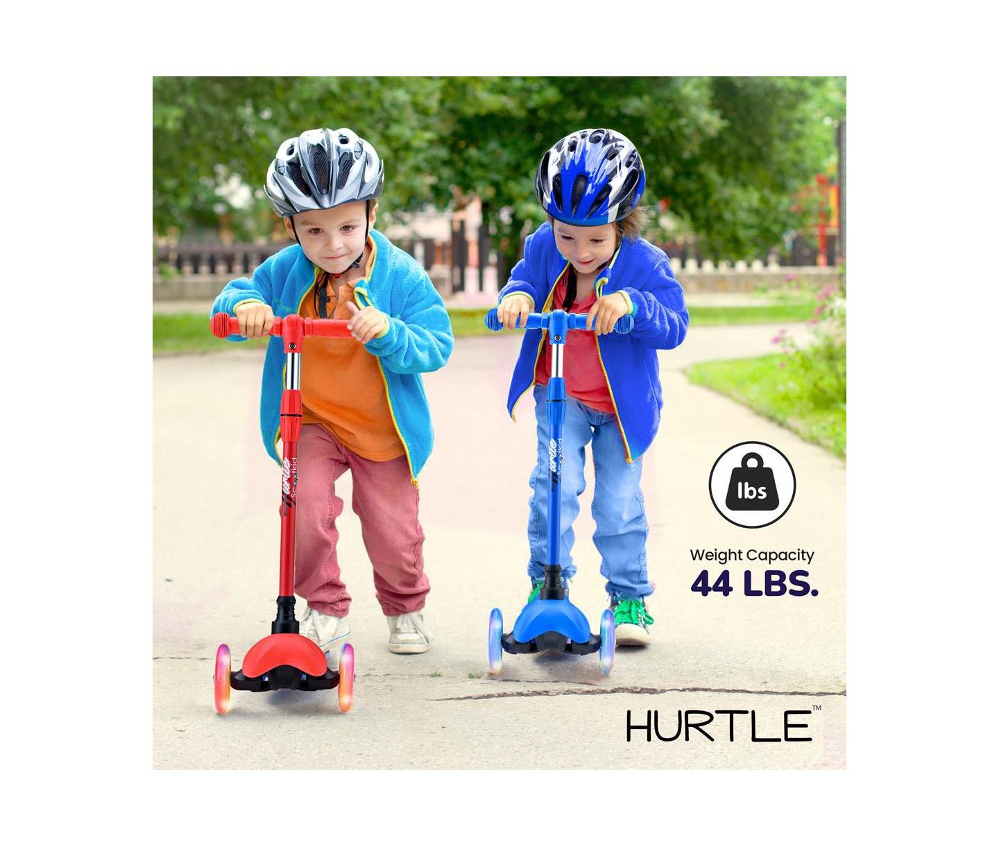 Детская игрушка Hurtle Lightweight 3-Wheel Mini Kickboard Scooter with LED Light Wheels, Ages 2+, цвет: Синий — фото 4