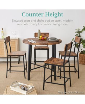 5-Piece Modern Round Counter Height Dining Set w/ 4 Chairs, 1.5in Thick Table
