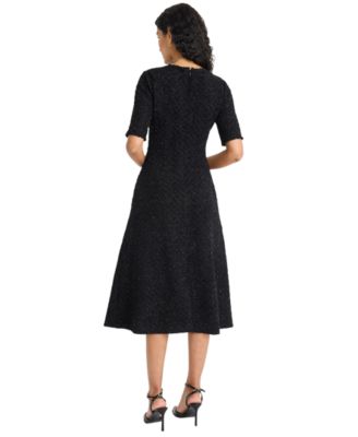 Women's Crew Neck Metallic Midi Dress