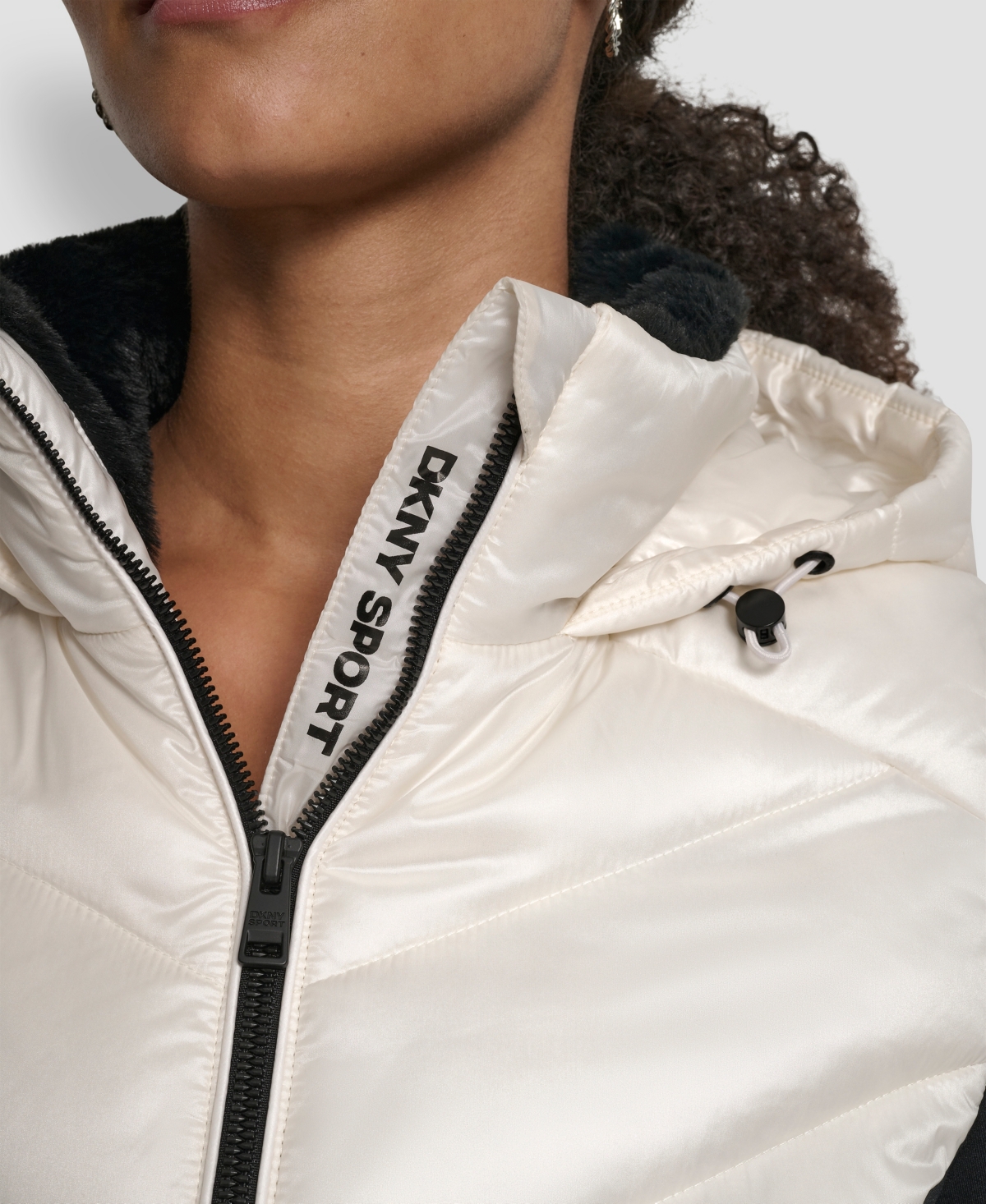 Dkny Women's Chevron Quilt Scuba Mix Collar Jacket