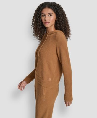 Women's Feather Yarn Hood Tonal Hoodie