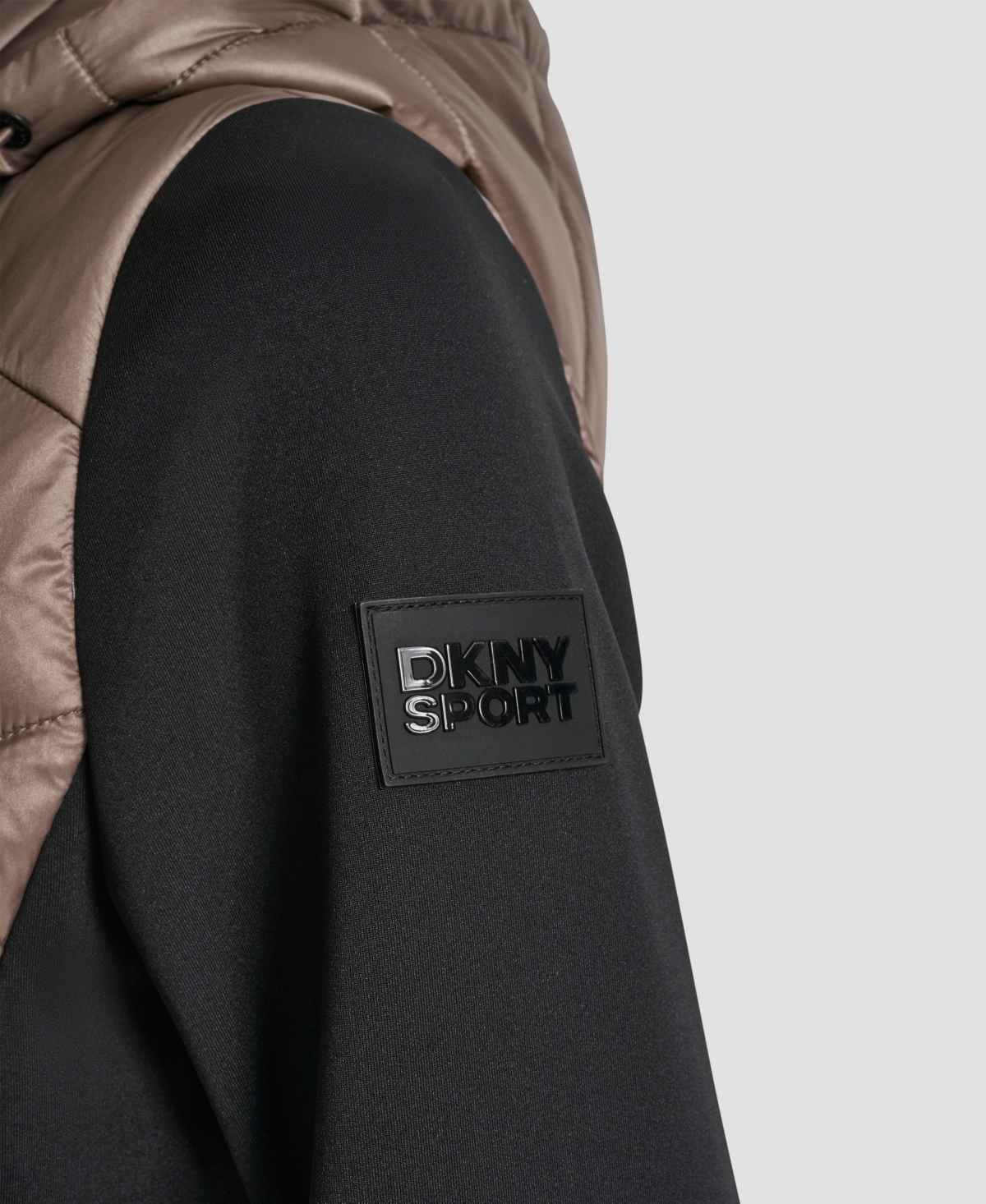 Dkny Women's Chevron Quilt Scuba Mix Collar Jacket In Brown