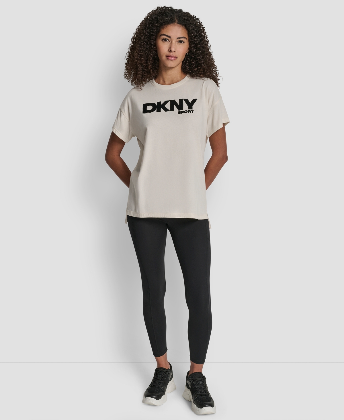 Dkny Women's Flocked Logo Drop Shoulder T-Shirt