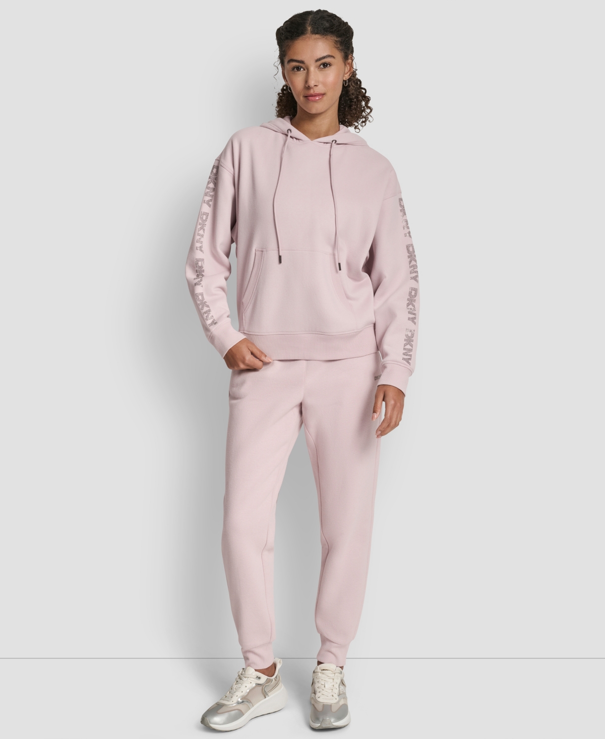 Dkny Sport Women's Rhinestone Logo Fleece Hoodie In Pink