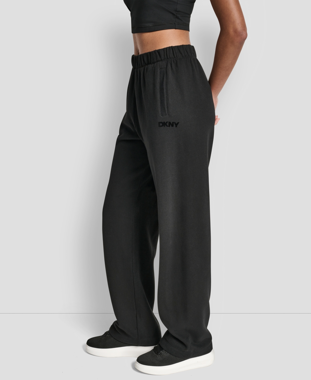 Dkny Women's Flocked Logo Boyfriend Open Leg Pants In Black