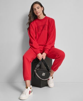 Women's Exploded Rhinestone Varsity Logo High Rise Relaxed Jogger