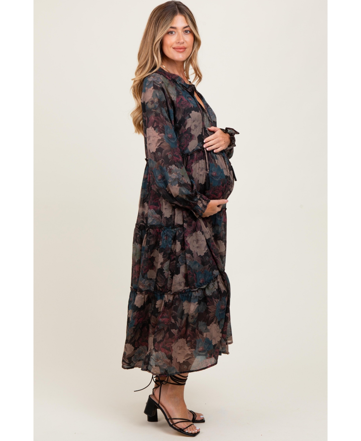 Pinkblush Maternity Floral Chiffon Ruffle Tiered Midi Dress
