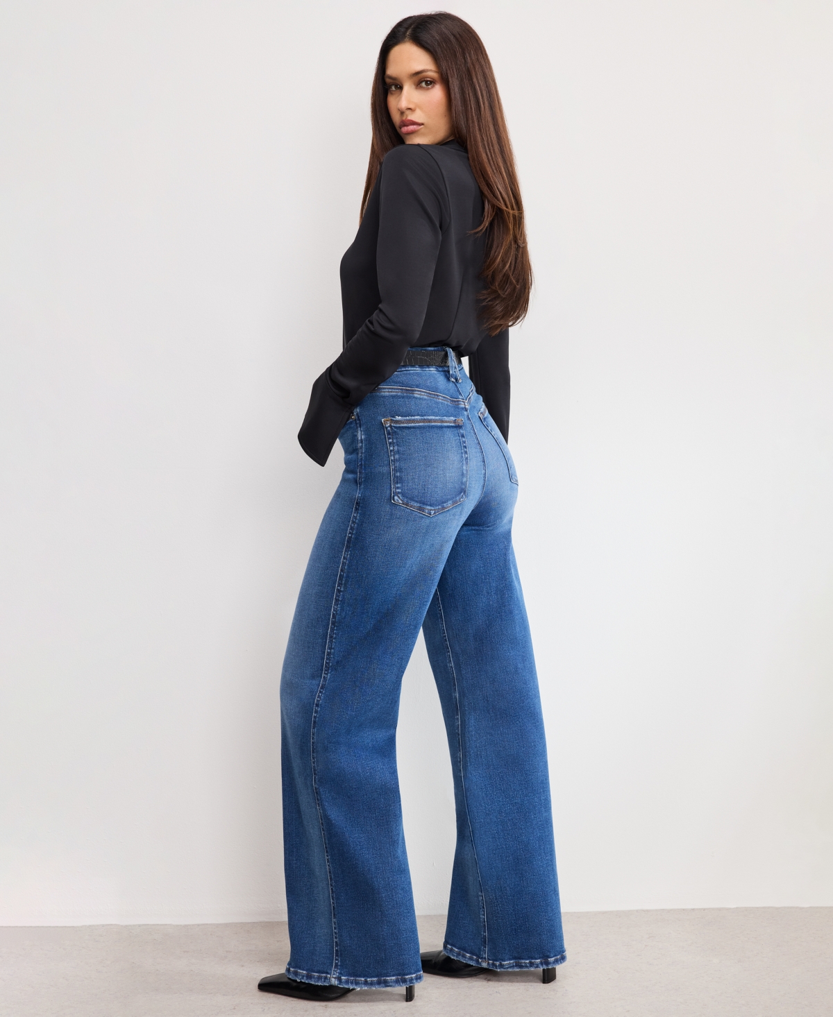 Good American Soft-tech Good Skate High Waist Wide Leg Jeans In Blue