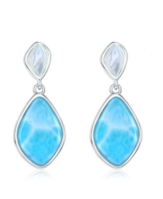 Sterling Silver, Marquise Larimar & MOP Earrings