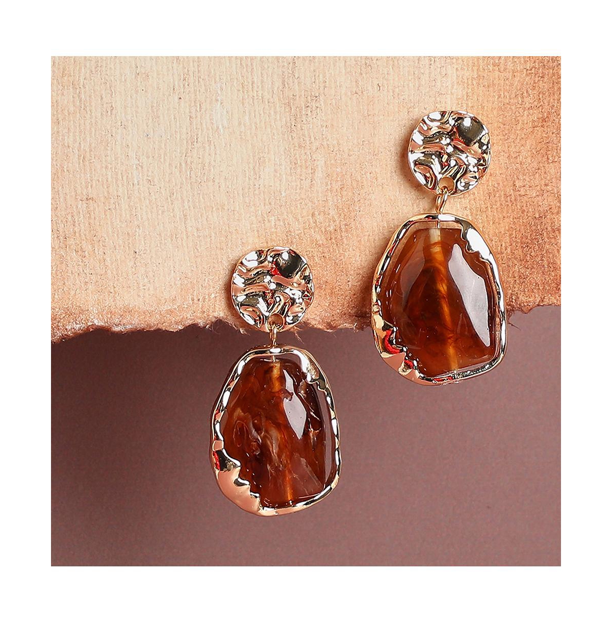 Sohi Brown Color Brown Stone Gold Plated Drop Earrings For Women's In Brown