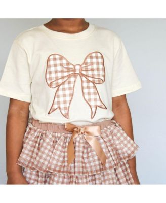 Baby Girls Gingham Bow Patch Short Sleeve T-Shirt