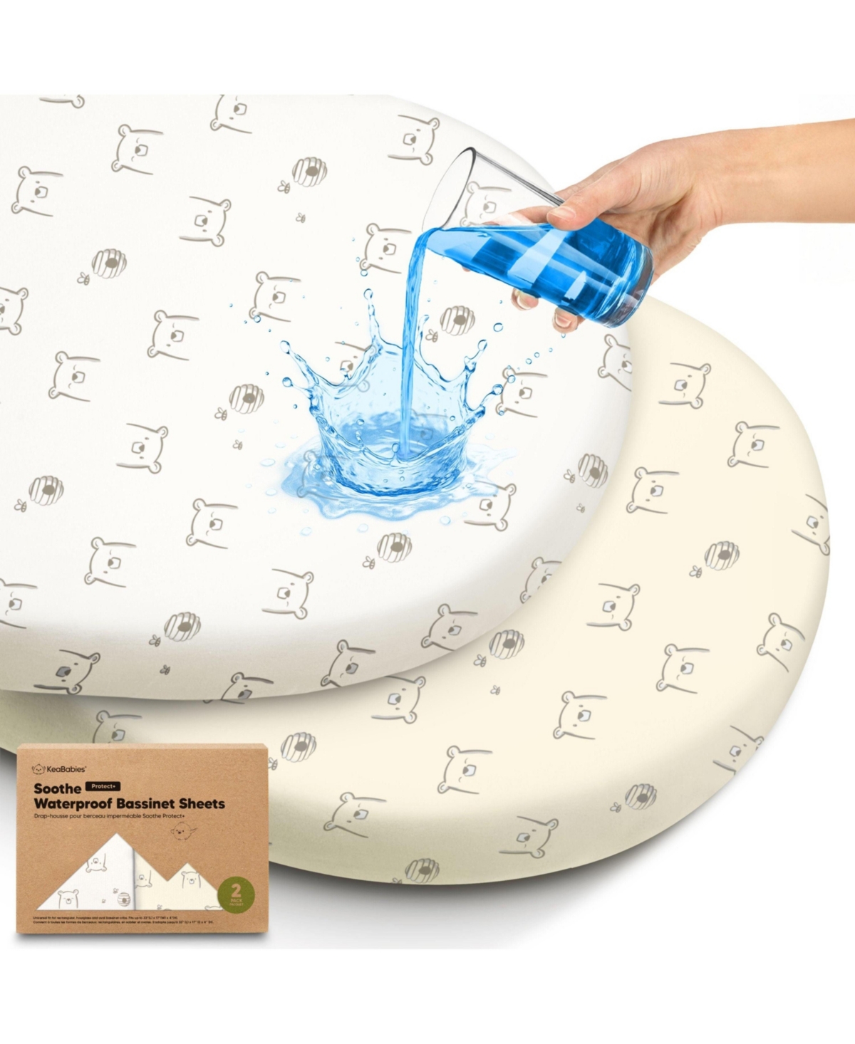 KeaBabies 2pk Soothe Waterproof Bassinet Sheets for Girls, Boys, 33x17 Universal Baby Mattress Protector Cover