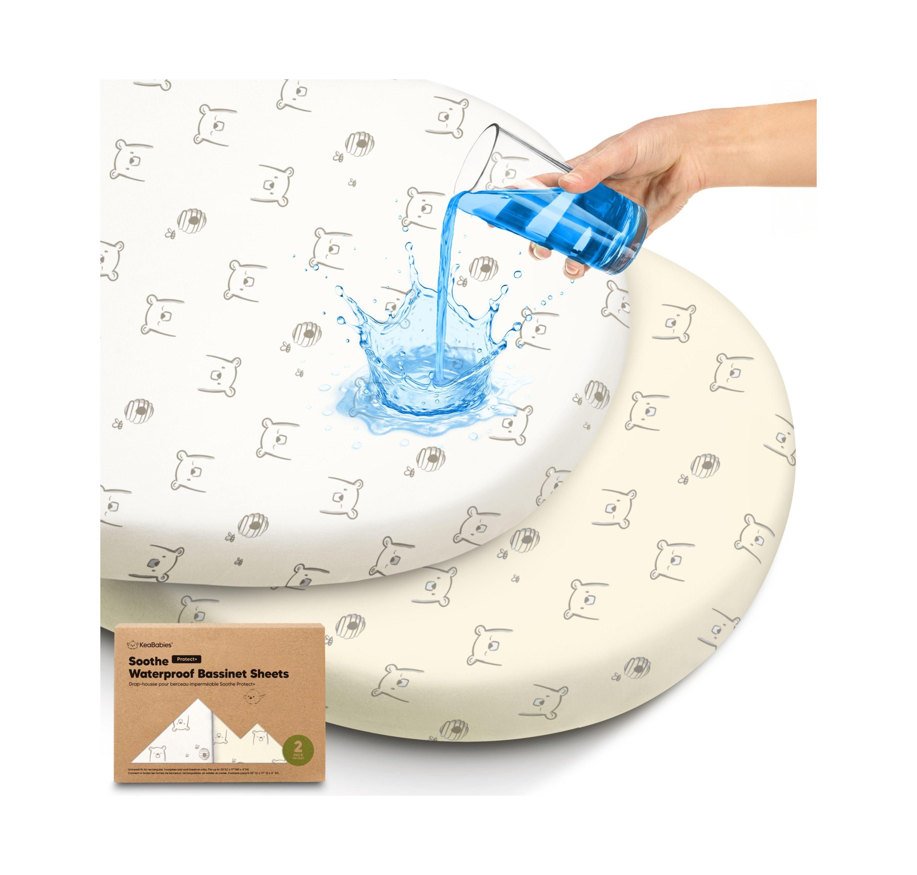 KeaBabies 2pk Soothe Waterproof Bassinet Sheets for Girls, Boys, 33x17 Universal Baby Mattress Protector Cover
