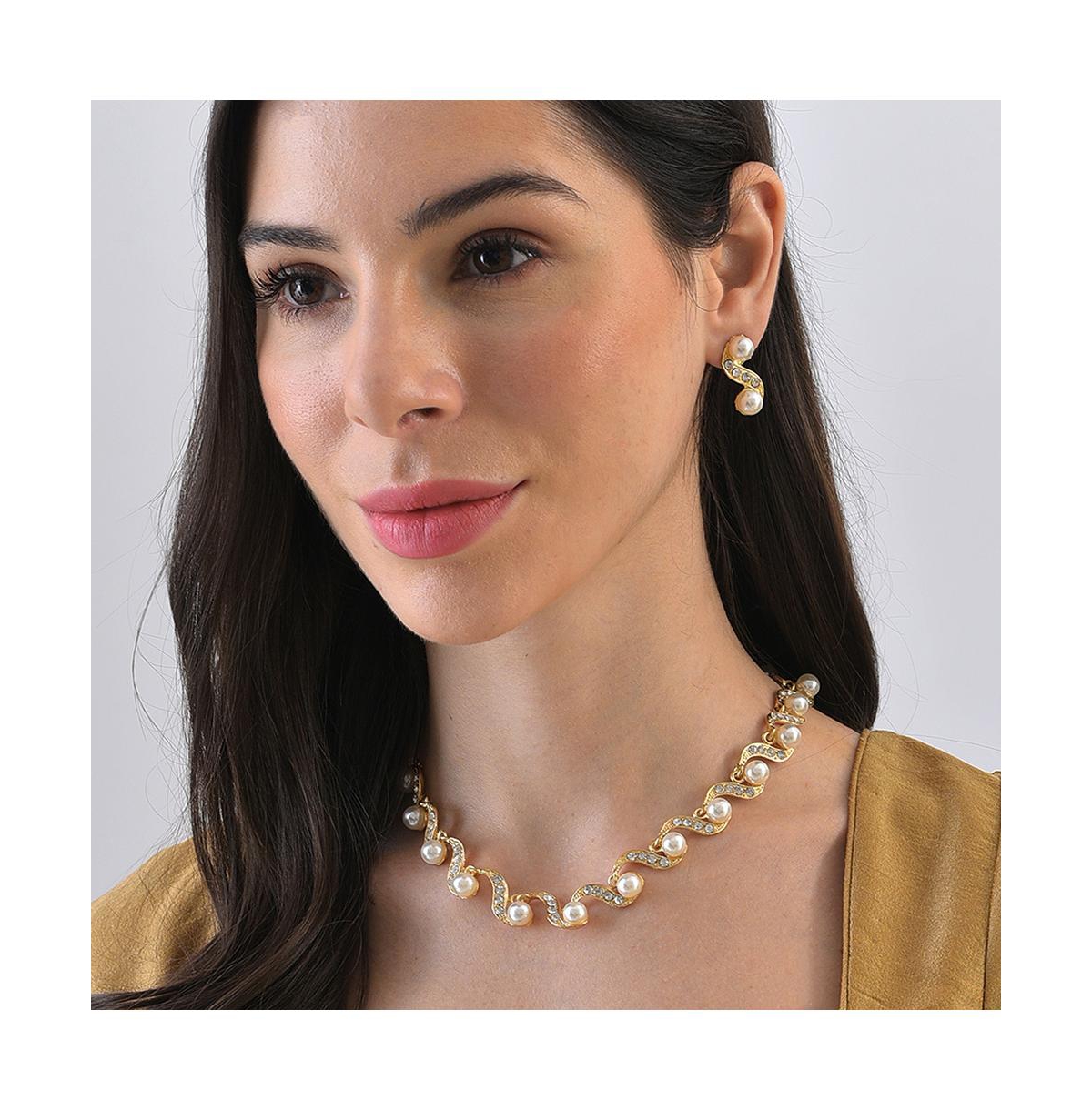 Sohi Women's Gold Pearl Swirl Necklace And Earrings (7-8 Mm) (set Of 2) In Brown