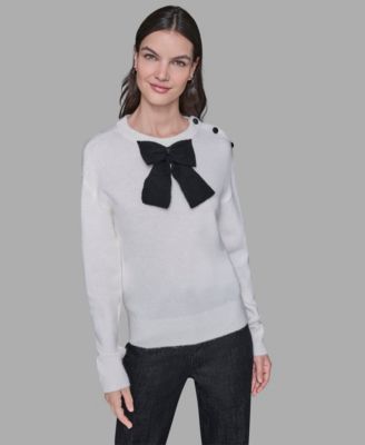 KARL LAGERFELD PARIS - Women's Big Bow Applique Long Sleeve Sweater
