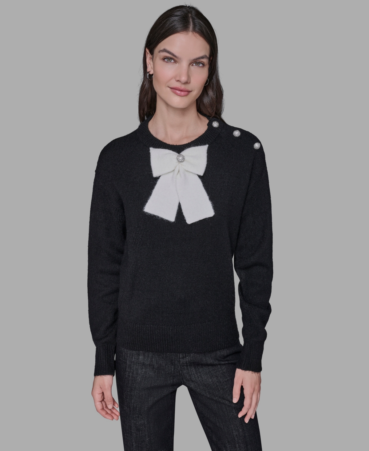 Karl Lagerfeld Paris Women's Big Bow Applique Long Sleeve Sweater
