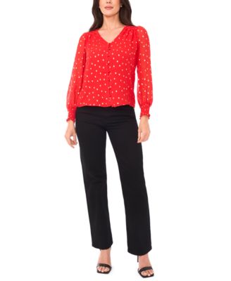 Petite Long Sleeve Smocked Shoulder Top