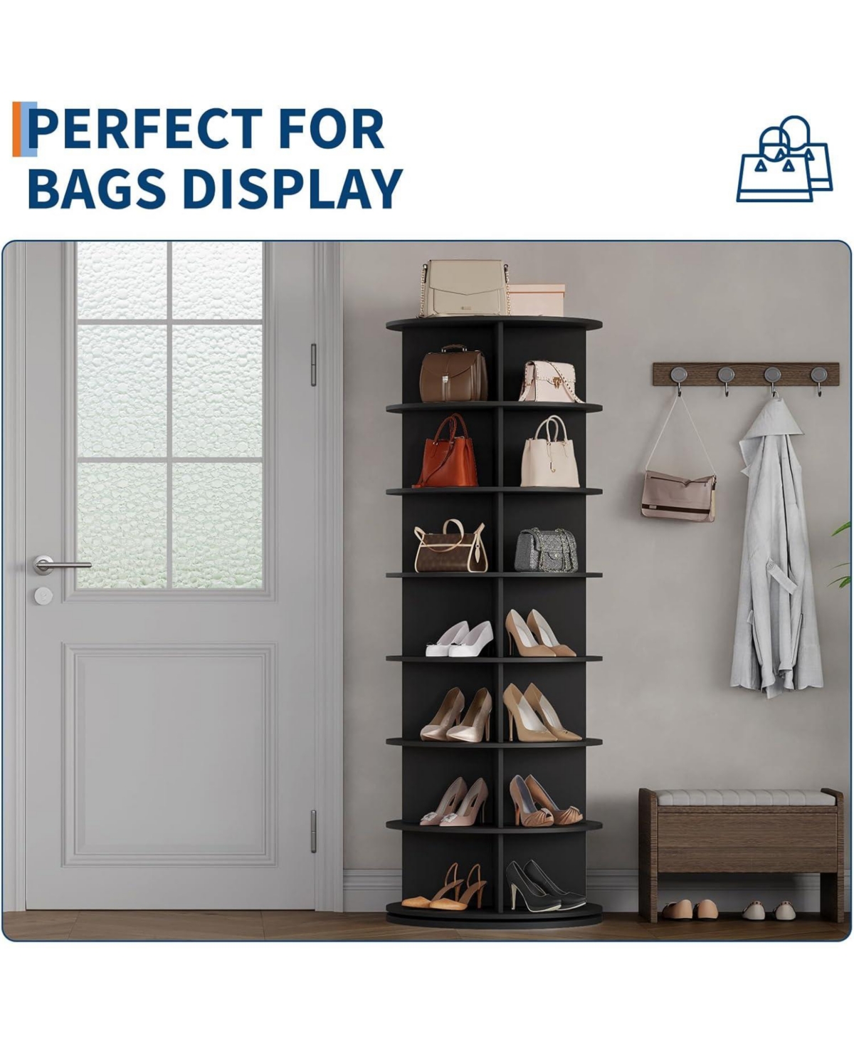 Gaomon 7-Tier 360° Rotating Shoe Rack – Freestanding, vertical spinning organizer for compact shoe storage.