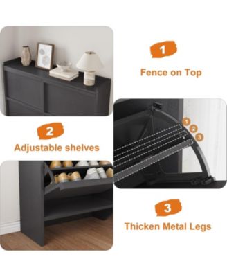 Shoe Cabinet with 4 Flip Drawers, Wooden Shoe Organizer with Adjustable Shelf, Shoe Storage for Entryway, Hidden Cabinet for Hallway