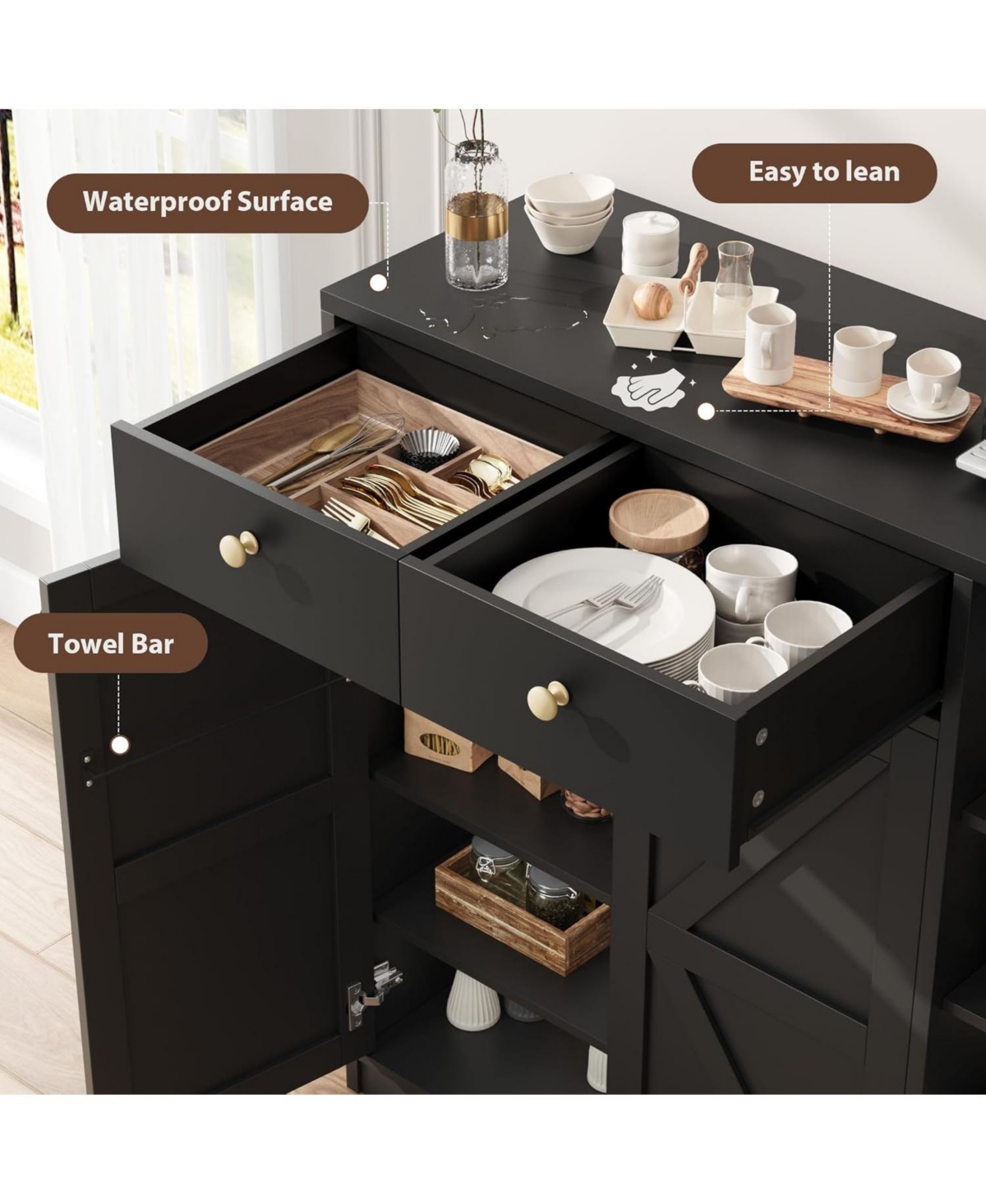 gaomon 42" Tall Modern Shoe Storage Cabinet with Doors and Drawers,3 Adjustable Shelves and Stable Base, 4-Tier Shoes Rack Organizer Cabinet, Black