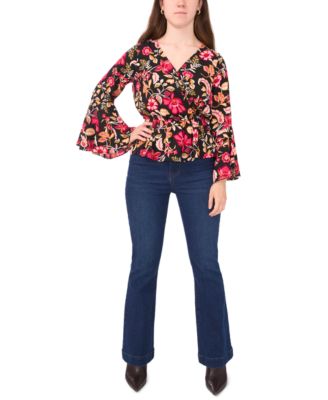 Petite Bell Sleeve V-Neck Peplum Top