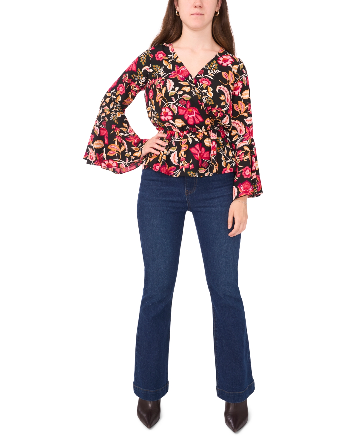 Sam & Jess Petite Bell Sleeve V-Neck Peplum Blouse