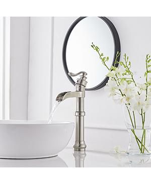 Polished Chrome Waterfall Vessel Bathroom Faucet with Pop-Up Drain Assembly
