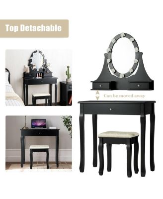3 Drawers Lighted Mirror Vanity Dressing Table Stool Set