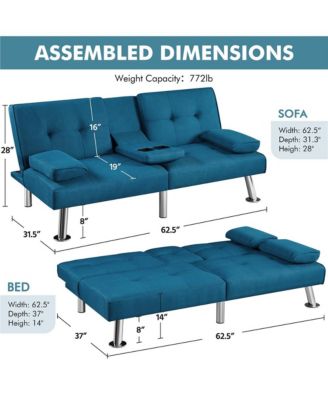 Fabric Upholstered Convertible Futon Sofa Bed