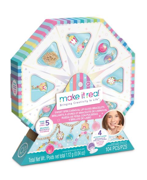 Детские игрушки Make It Real Carnival-Themed Strawberry-Scented Lip Gloss Sweet Spin 5-Piece Bracelet Set, Ages 8+, цвет: Разноцветный