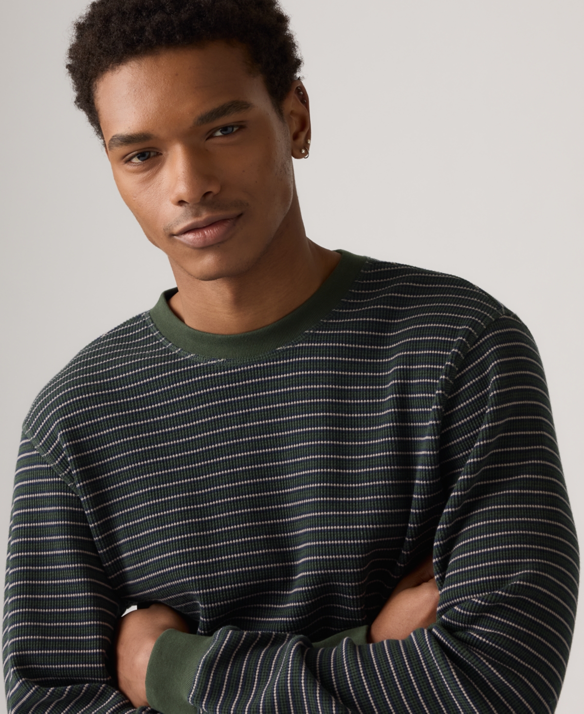 Levi's Men's Waffle Knit Thermal Long Sleeve T-shirt In Green