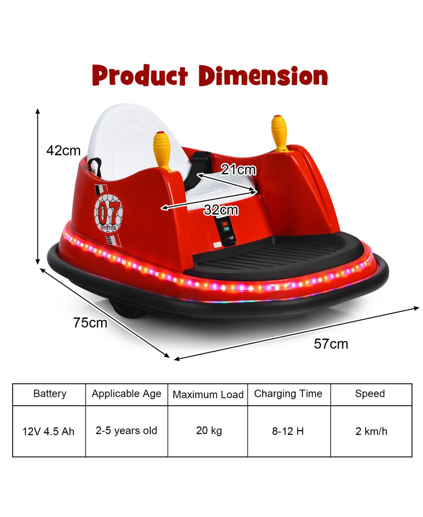 Детская игрушка HONGGE 12V Electric Flashing Lights 360-Degree Spin Ride-On Bumper Car, 1 Seat, Ages 2+, цвет: Красный — фото 5