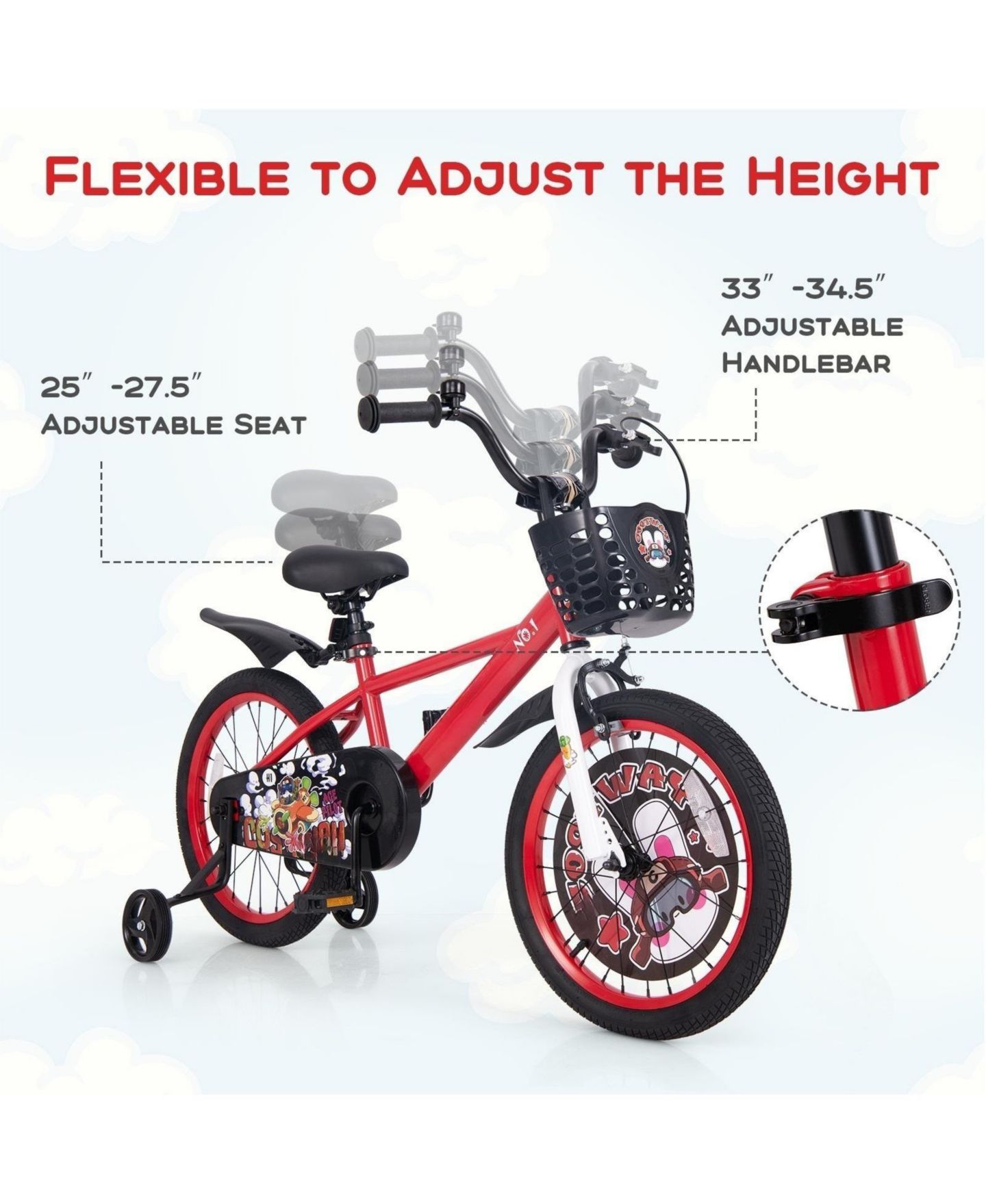 Детская игрушка HONGGE 18-Inch Adjustable Kids Bike with Dual Brake and Removable Storage Basket, Ages 4-8, цвет: Красный — фото 4