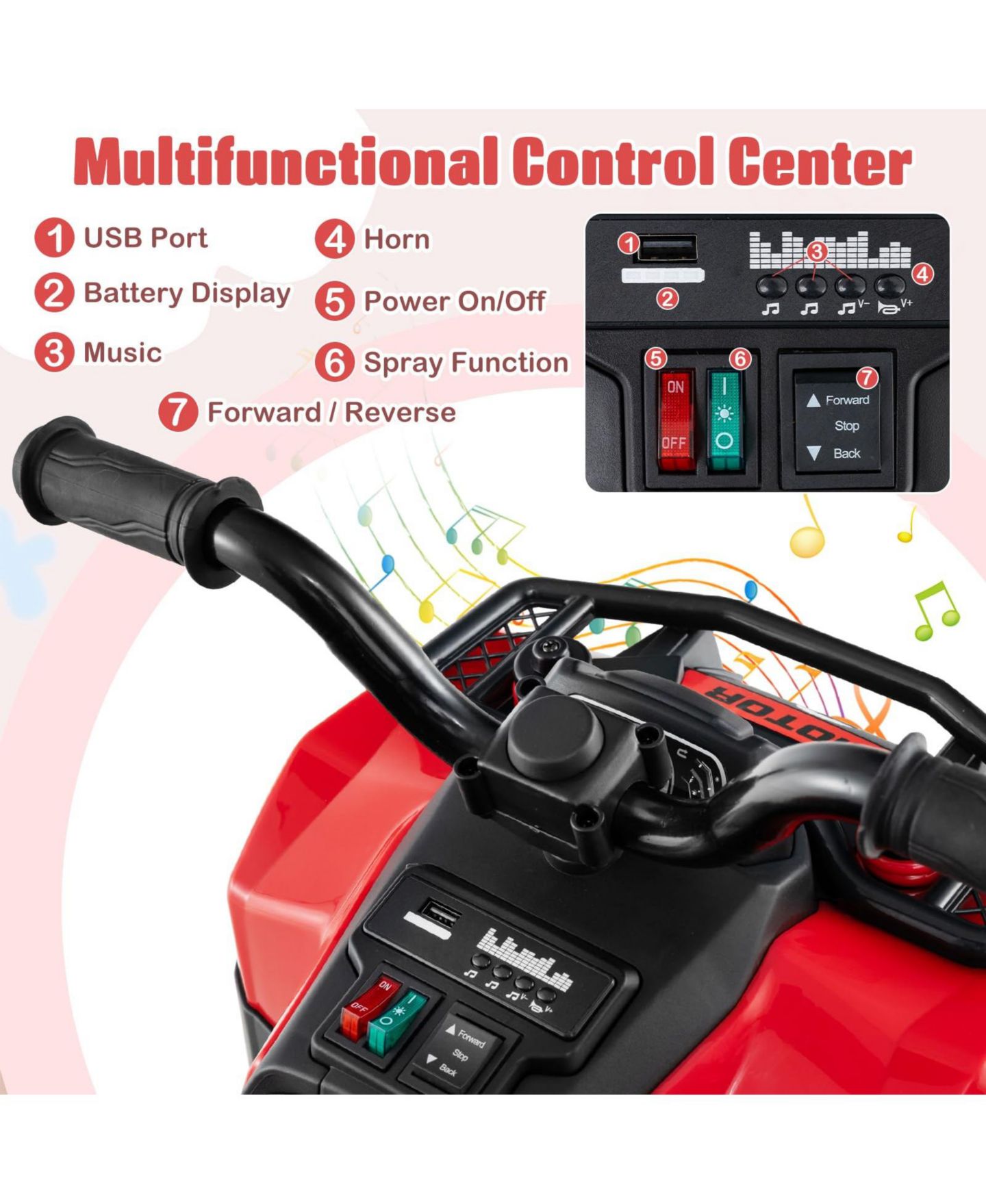 Детская игрушка Mecale 6V Powered Ride-On ATV with Spray Function, Ages 18 Months+, цвет: Яркий красный — фото 5