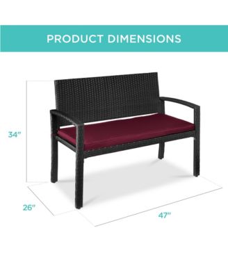 2-Person Outdoor Wicker Bench Garden Patio Porch Furniture w/ 700lb Capacity, Cushion