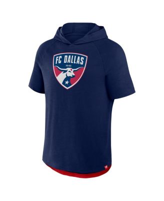 Men's Navy FC Dallas Hat Trick Stadium Slub Raglan Short Sleeve Pullover Hoodie
