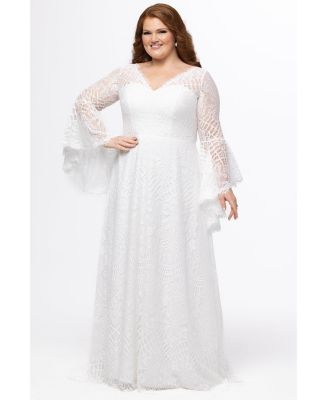 Women's Boho Wedding Dress with Crochet Lace & Bell Sleeves