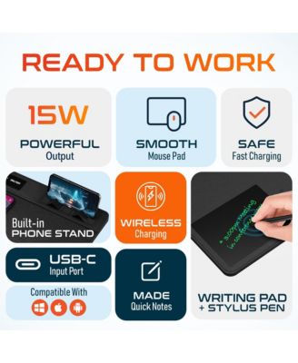 D101 Wireless Charging Mouse Pad with Foldable Phone Stand & Writing Pad (DMP101WC)