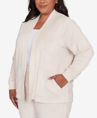 Plus Size Calm Luxe Open Front Rib Trim Cardigan