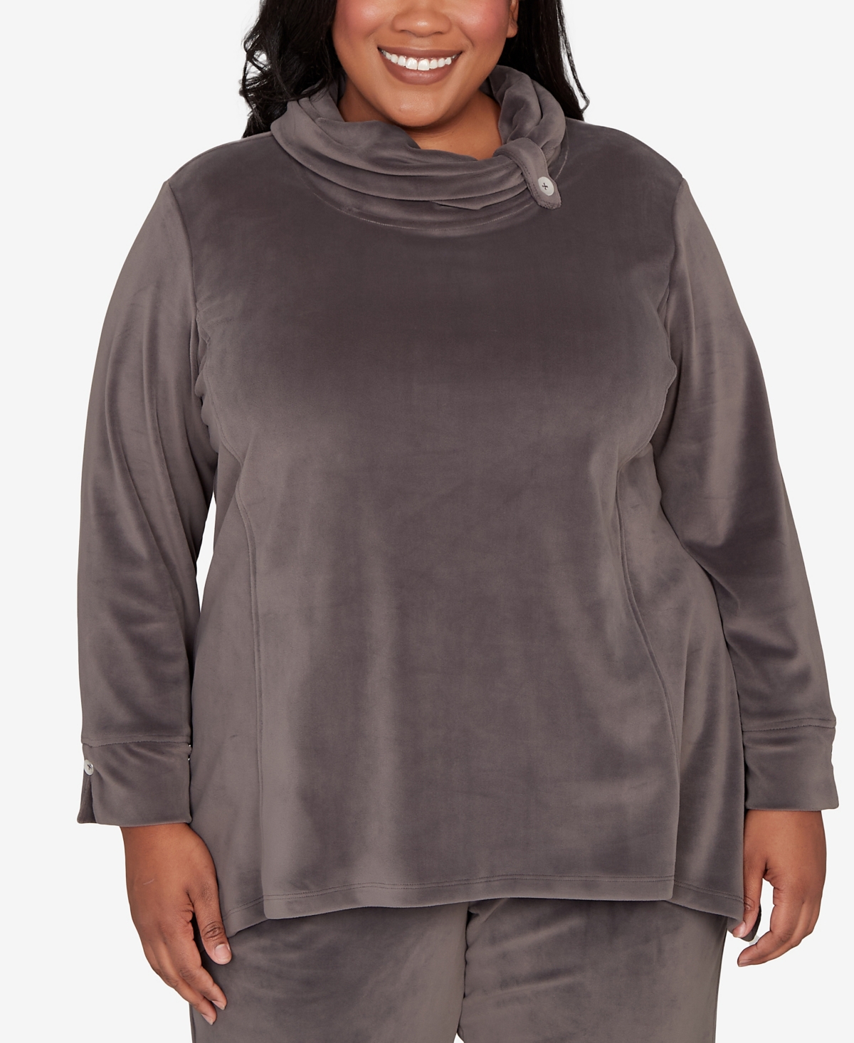 Alfred Dunner Plus Size Calm Luxe Cowl Neck Top In Gray